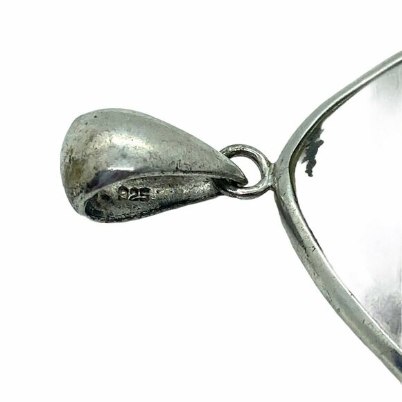 Eched Stone Pendant Hand Crafted Misty Trees 925 Marked Statement - Picture 3 of 12